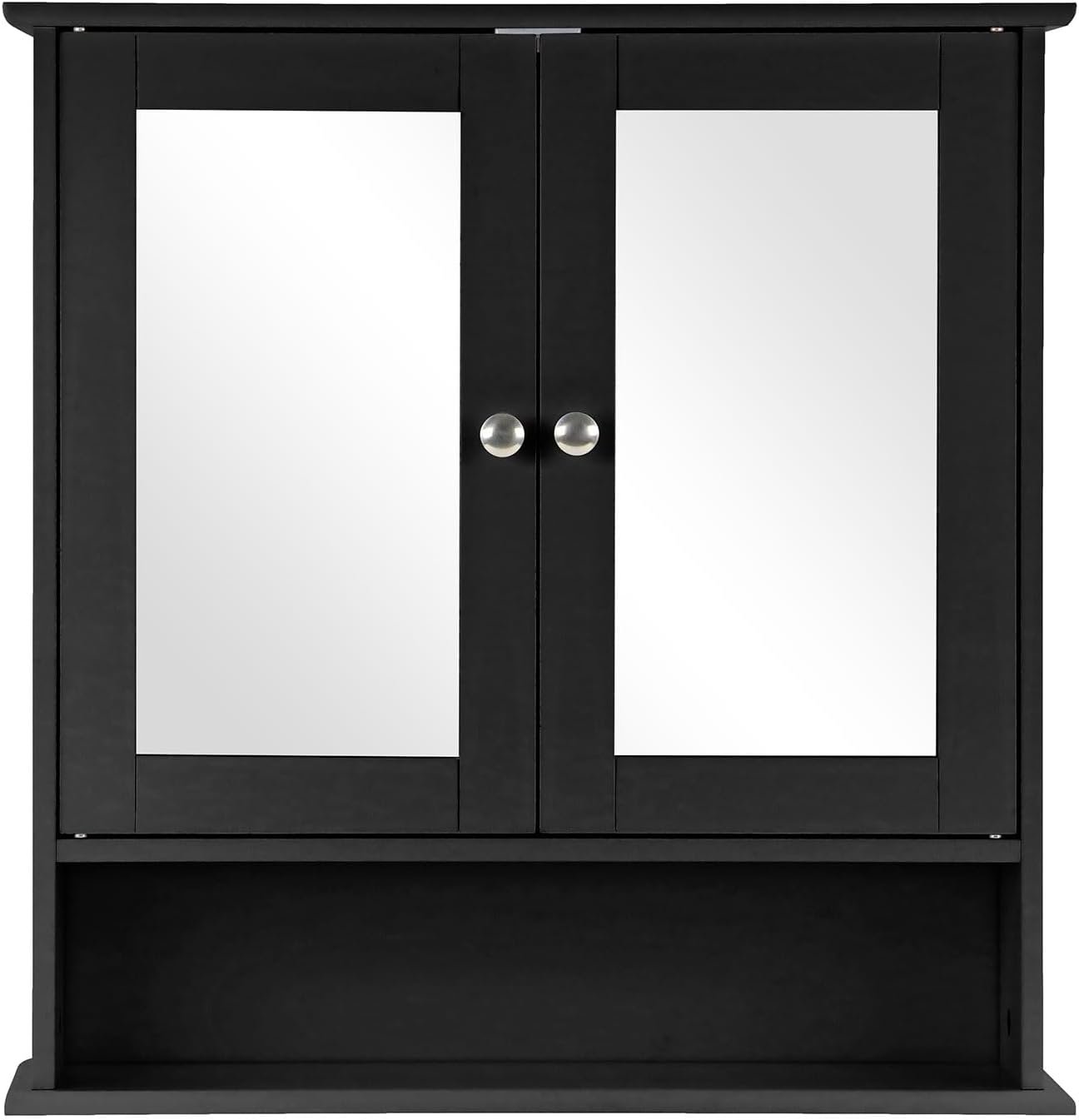 Espada Double Door Mirrored Bathroom Cabinet Storage Cupboard Organiser Wall Mounted Mirror Cabinet with Adjustable Shelves, Black 56cm x 13cm x 58cm - Image 6