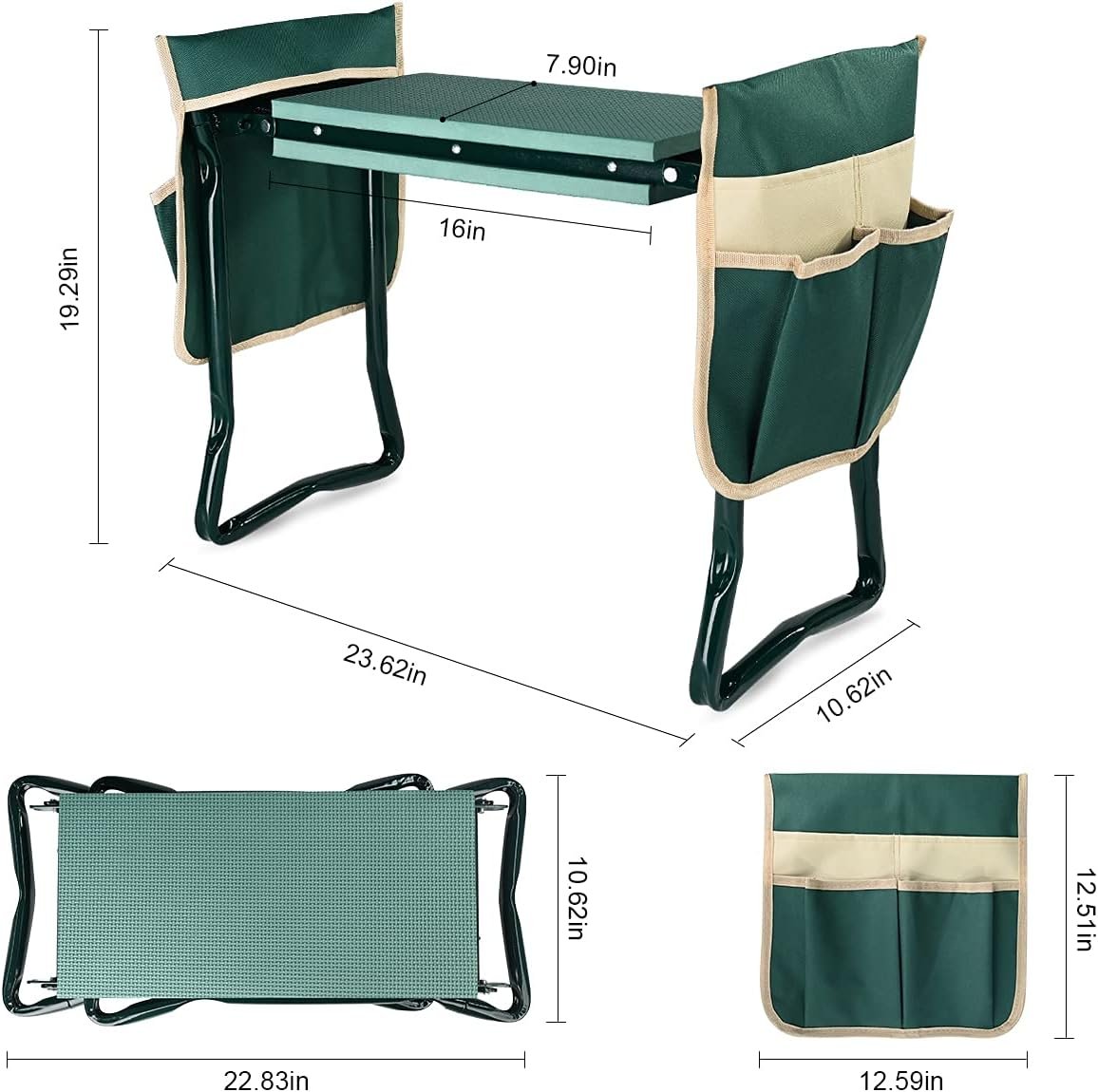 Heavy-Duty Garden Kneeler and Seat – Foldable Gardening Stool with Thick Soft Kneeling Pad & 2 Tool Pouches, Portable Gardener Bench - Image 7