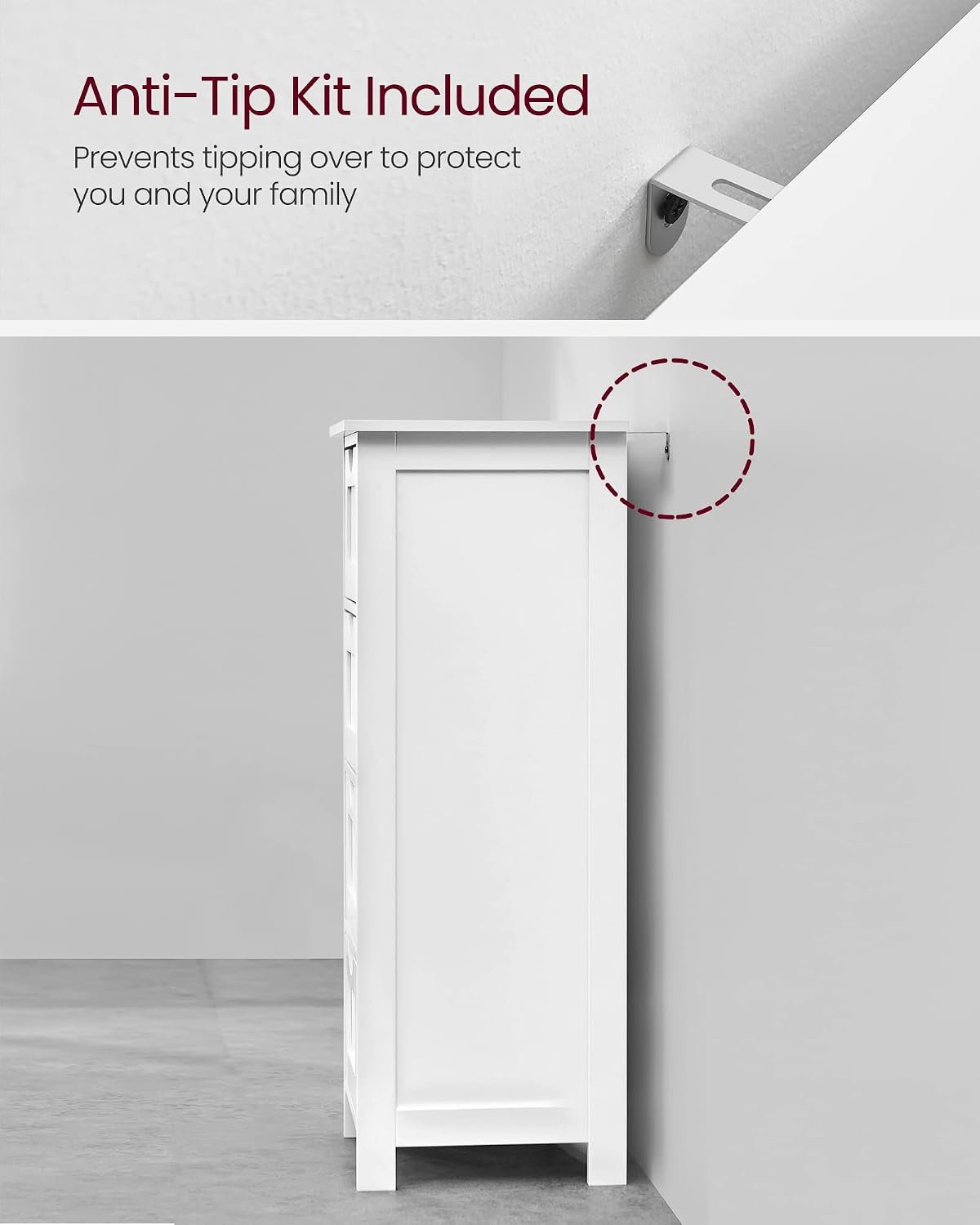 Espada Bathroom Floor Storage Cabinet, Bathroom Storage with 4 Drawers, Bathroom Cabinet Freestanding, 30 x 30 x 82 cm, Modern Style, White LHC40W - Image 7