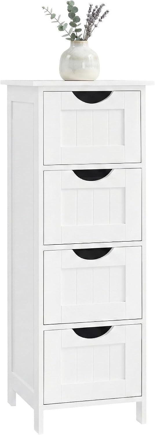 Espada Bathroom Floor Storage Cabinet, Bathroom Storage with 4 Drawers, Bathroom Cabinet Freestanding, 30 x 30 x 82 cm, Modern Style, White LHC40W - Image 6