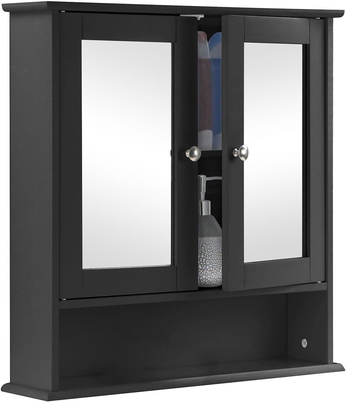 Espada Double Door Mirrored Bathroom Cabinet Storage Cupboard Organiser Wall Mounted Mirror Cabinet with Adjustable Shelves, Black 56cm x 13cm x 58cm - Image 4