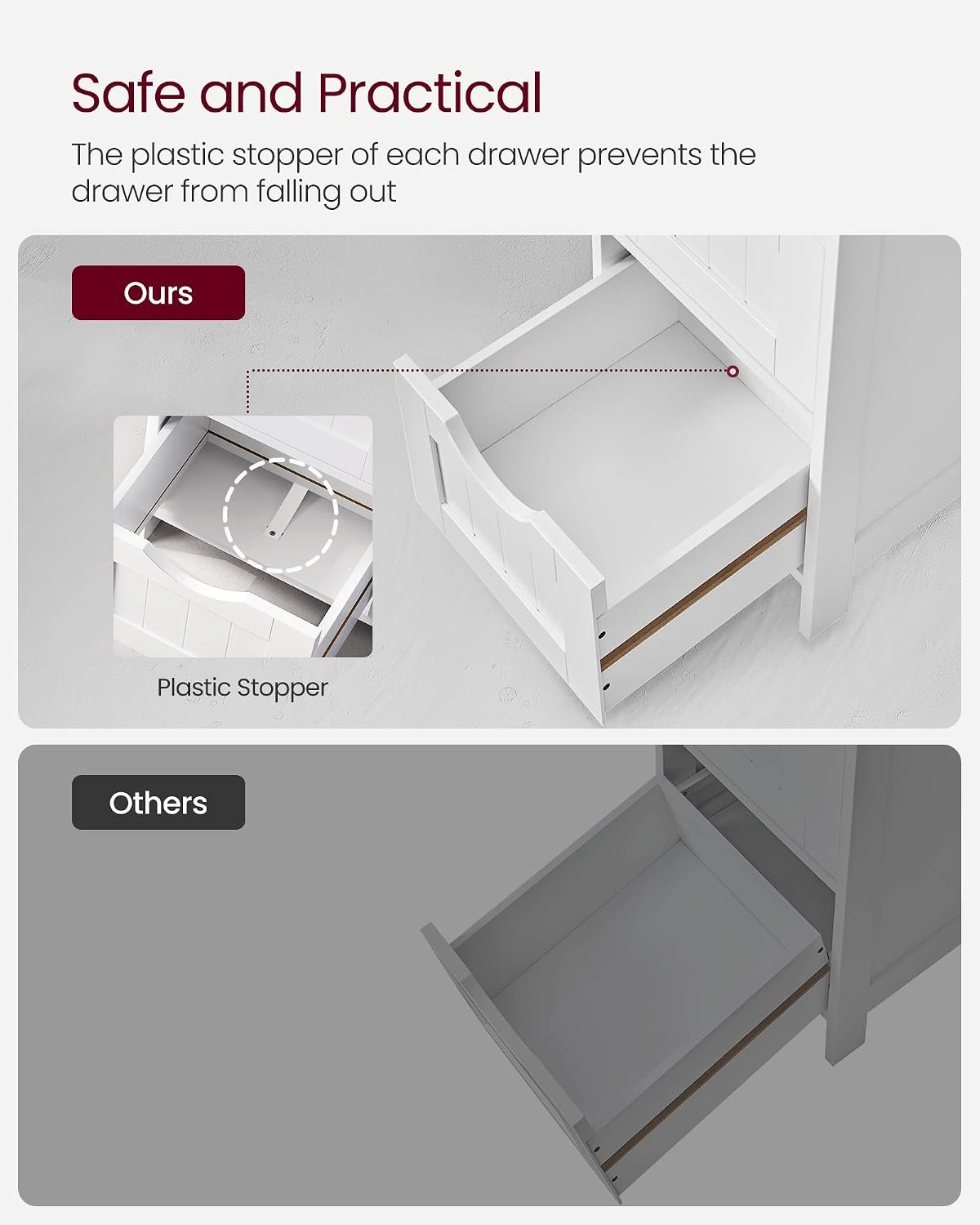 Espada Bathroom Floor Storage Cabinet, Bathroom Storage with 4 Drawers, Bathroom Cabinet Freestanding, 30 x 30 x 82 cm, Modern Style, White LHC40W - Image 5