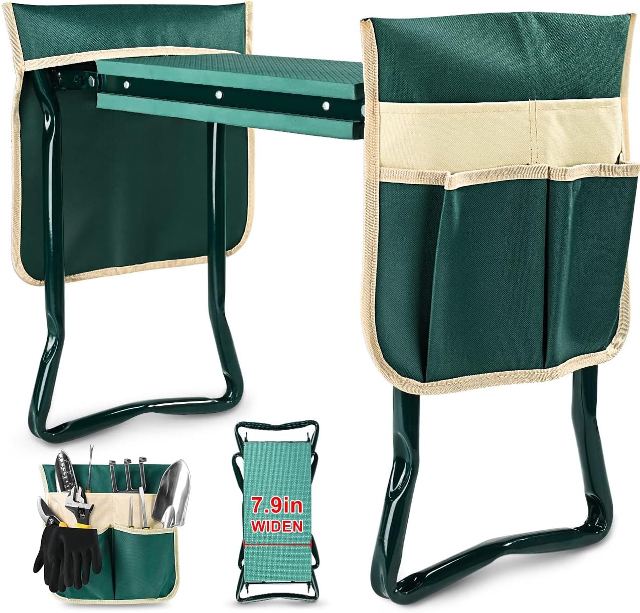 Heavy-Duty Garden Kneeler and Seat – Foldable Gardening Stool with Thick Soft Kneeling Pad & 2 Tool Pouches, Portable Gardener Bench - Image 2