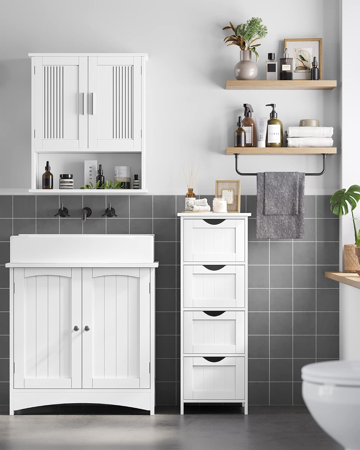 Espada Bathroom Floor Storage Cabinet, Bathroom Storage with 4 Drawers, Bathroom Cabinet Freestanding, 30 x 30 x 82 cm, Modern Style, White LHC40W - Image 4