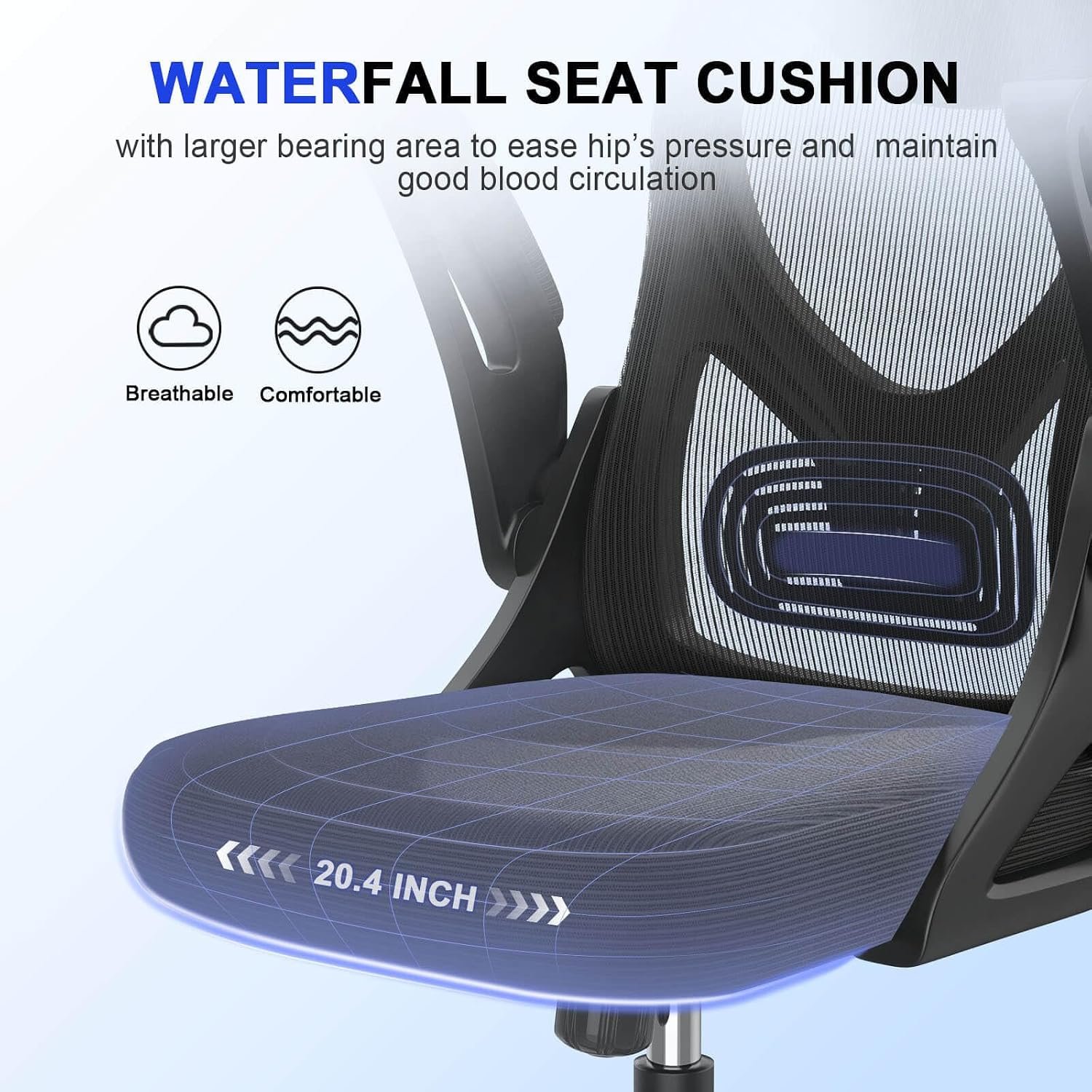 Espada Office Chair - Ergonomic Desk Chair with Lumbar Support Headrest Adjustable, Padded Flip-up Armrests Comfy Seat Cushion High Back Executive Manager Chair For Home Office - Image 5
