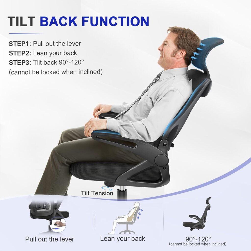 Espada Office Chair - Ergonomic Desk Chair with Lumbar Support Headrest Adjustable, Padded Flip-up Armrests Comfy Seat Cushion High Back Executive Manager Chair For Home Office