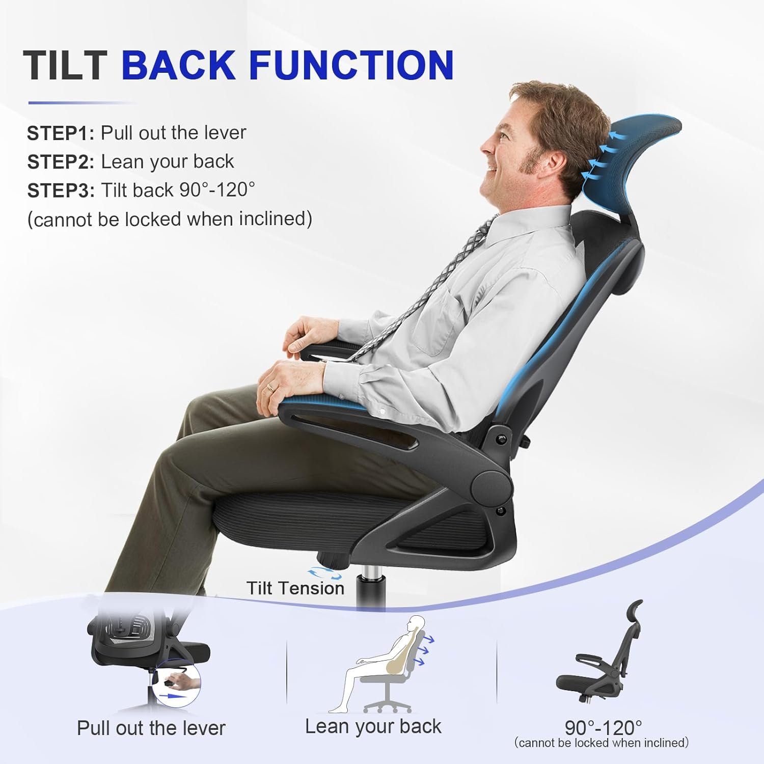 Espada Office Chair - Ergonomic Desk Chair with Lumbar Support Headrest Adjustable, Padded Flip-up Armrests Comfy Seat Cushion High Back Executive Manager Chair For Home Office