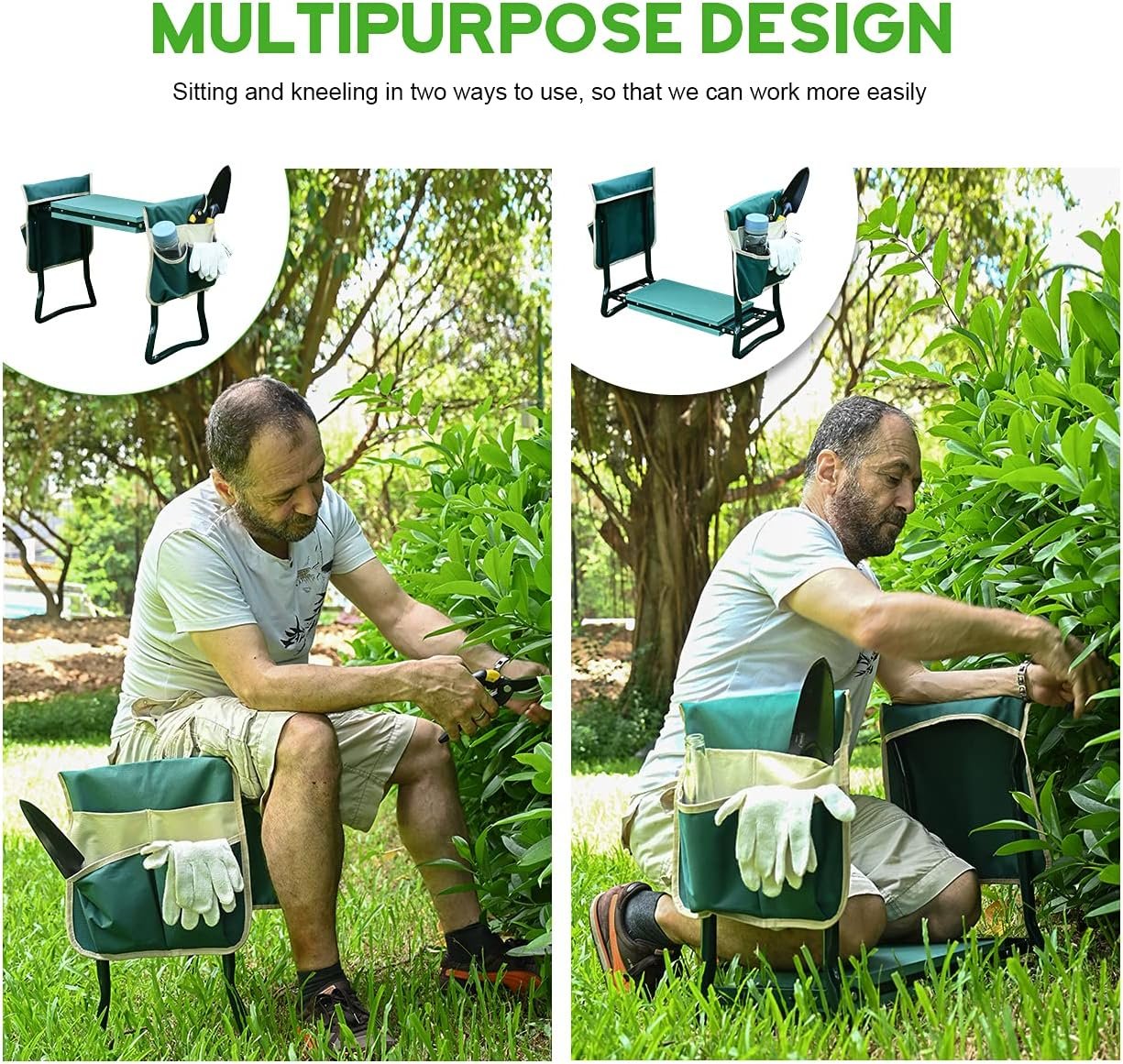 Heavy-Duty Garden Kneeler and Seat – Foldable Gardening Stool with Thick Soft Kneeling Pad & 2 Tool Pouches, Portable Gardener Bench - Image 6