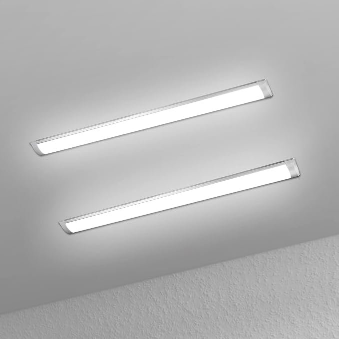Espada 2 Pack 4FT LED Batten Lights, 40W 6500K Daylight White, Low Profile Surface Mounted Ceiling & Wall Light Fittings for Garage, Warehouse, Office & Workshop
