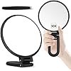 Espada 30X Magnifying Hand Mirror with Handle, Double-Sided 30X/1X Makeup Mirror, Portable Foldable Travel Mirror, Frosted Black