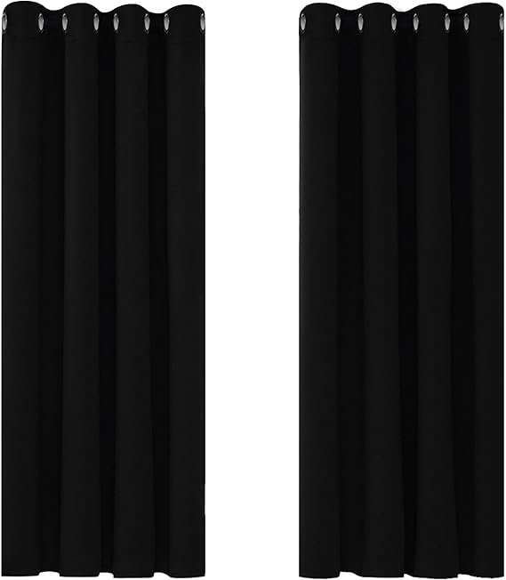 Espada Blackout Thermal Curtains for Bedroom, 46 x 54 Inch, 1 Pair, Black Room Darkening Curtains