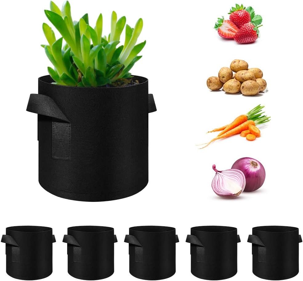 # 5-Pack 10 Gallon Grow Bags – Heavy-Duty Nonwoven Fabric Plant Pots with Handles, Reusable Garden Planters for Vegetables, Flowers, Fruits & Plants
