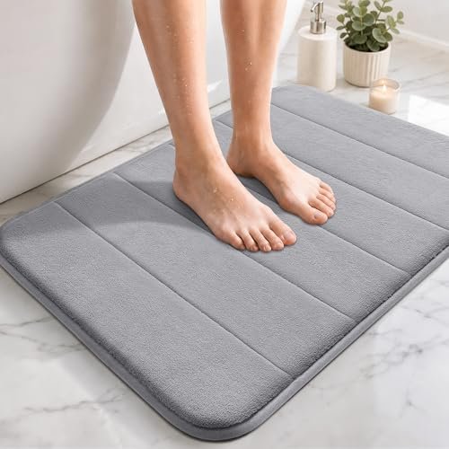 Memory Foam Bath Mat 43 x 61 cm – Non-Slip, Soft Absorbent Quick-Dry Bathroom Rug, Grey