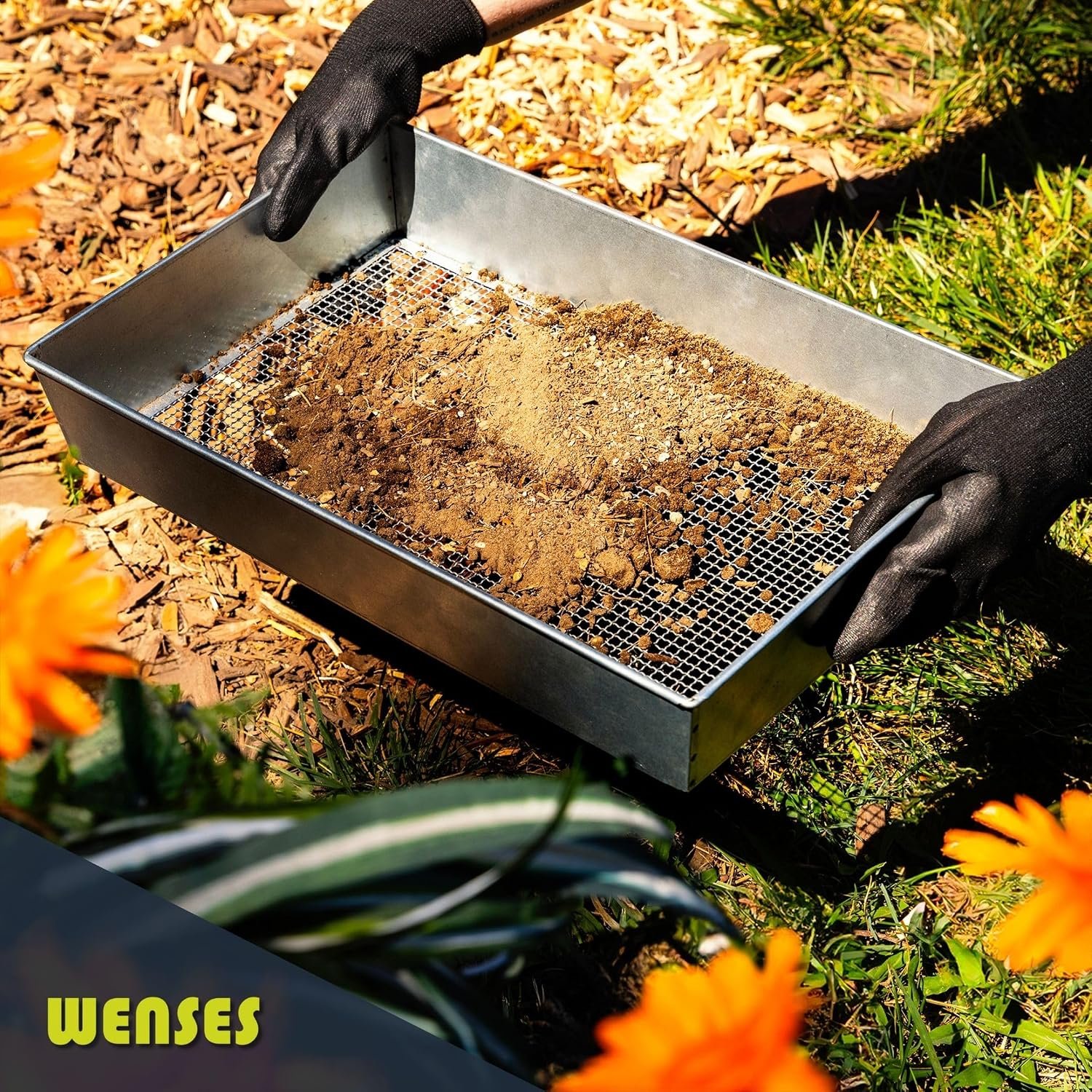 Wide Garden Soil Sifter with Gloves – 3/8-Inch Galvanized Soil Screen & Compost Sieve for Gardening, Planting & Landscaping - Image 6