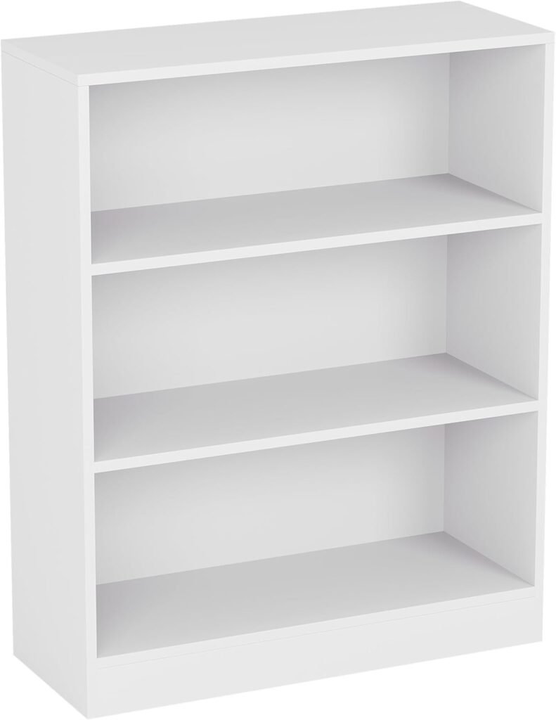 ESPADA 3 Tier Low Bookcase, White Wooden Shelving Unit with Open Storage Shelves for Living Room, Bedroom, Home Office & Study