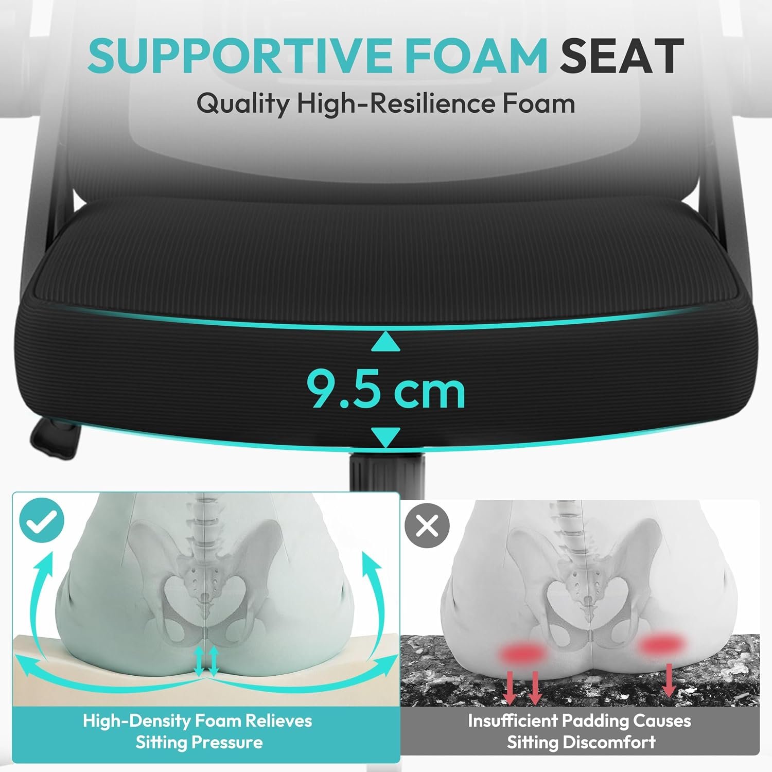 ESPADA Ergonomic High Back Office Chair with Padded Seat & Lumbar Support, Comfortable Computer Desk Chair for Home Office, Study & Work - Image 6