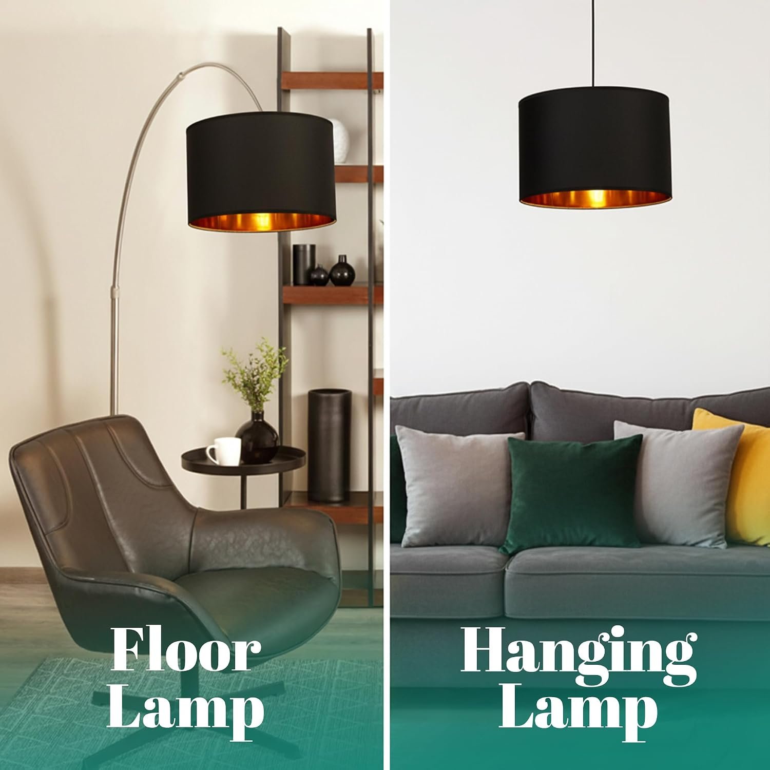 ESPADA Fabric Lampshade with Golden Inner, 8-Inch Black Lamp Shade for Ceiling, Table & Floor Lamps, Home Décor for Living Room, Bedroom, Kitchen & Hallway - Image 5
