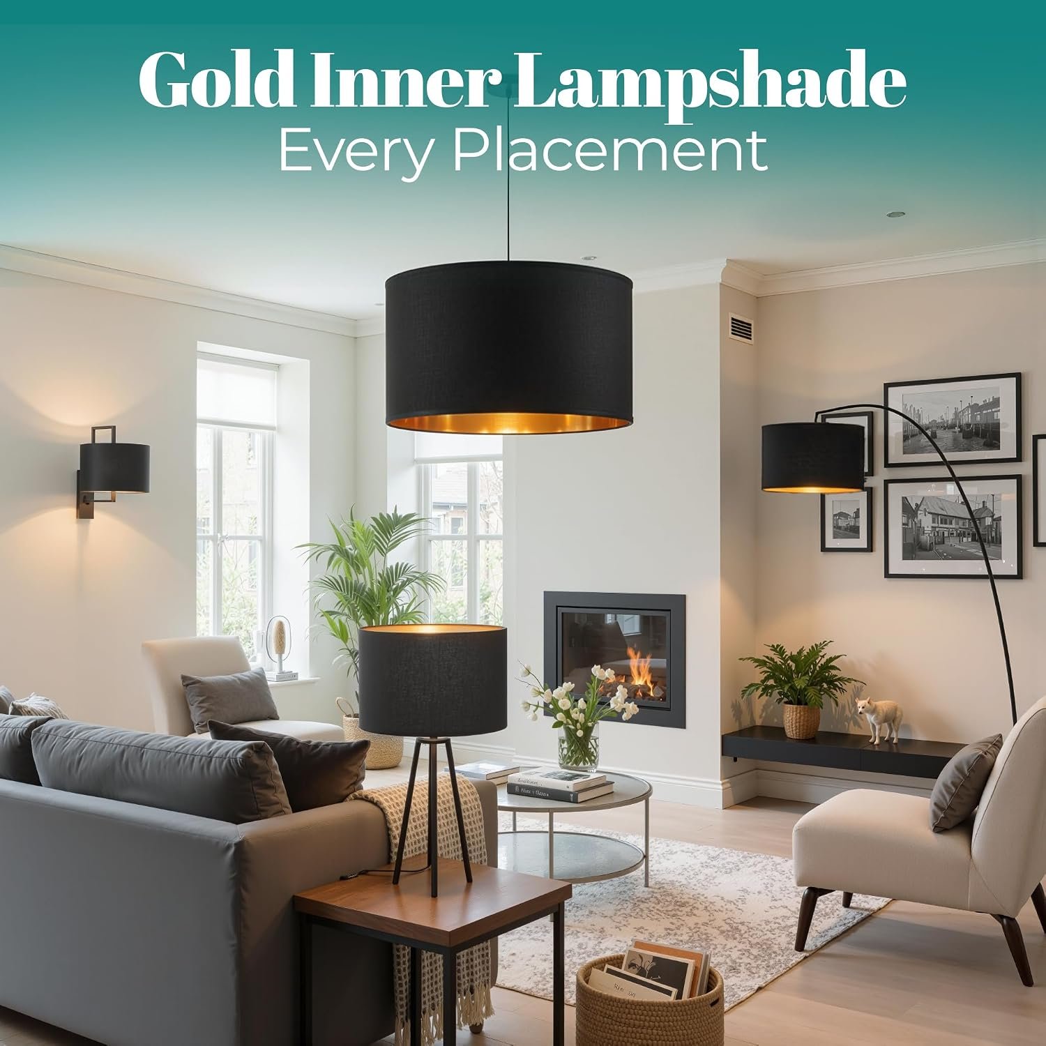 ESPADA Fabric Lampshade with Golden Inner, 8-Inch Black Lamp Shade for Ceiling, Table & Floor Lamps, Home Décor for Living Room, Bedroom, Kitchen & Hallway - Image 6