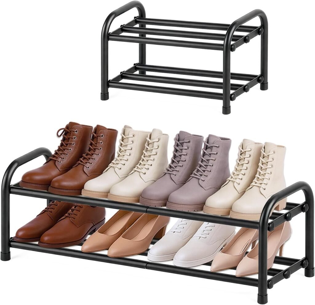 Espada 2-Tier Extendable Metal Shoe Rack – Black, Adjustable Space-Saving Shoe Organiser