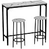 Espada Cancun Bar Table and Stools Set, 3-Piece White Marble Kitchen Breakfast Table with 2 Chairs, Space-Saving Dining Counter Set for Small Spaces