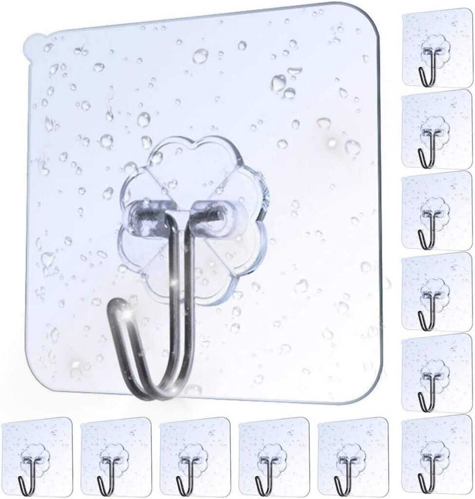 Espada Heavy Duty Adhesive Wall Hooks, Self Adhesive Hooks 8kg Max Load, Strong Stick On Hooks, 12 Pack for Bathroom, Kitchen and Home