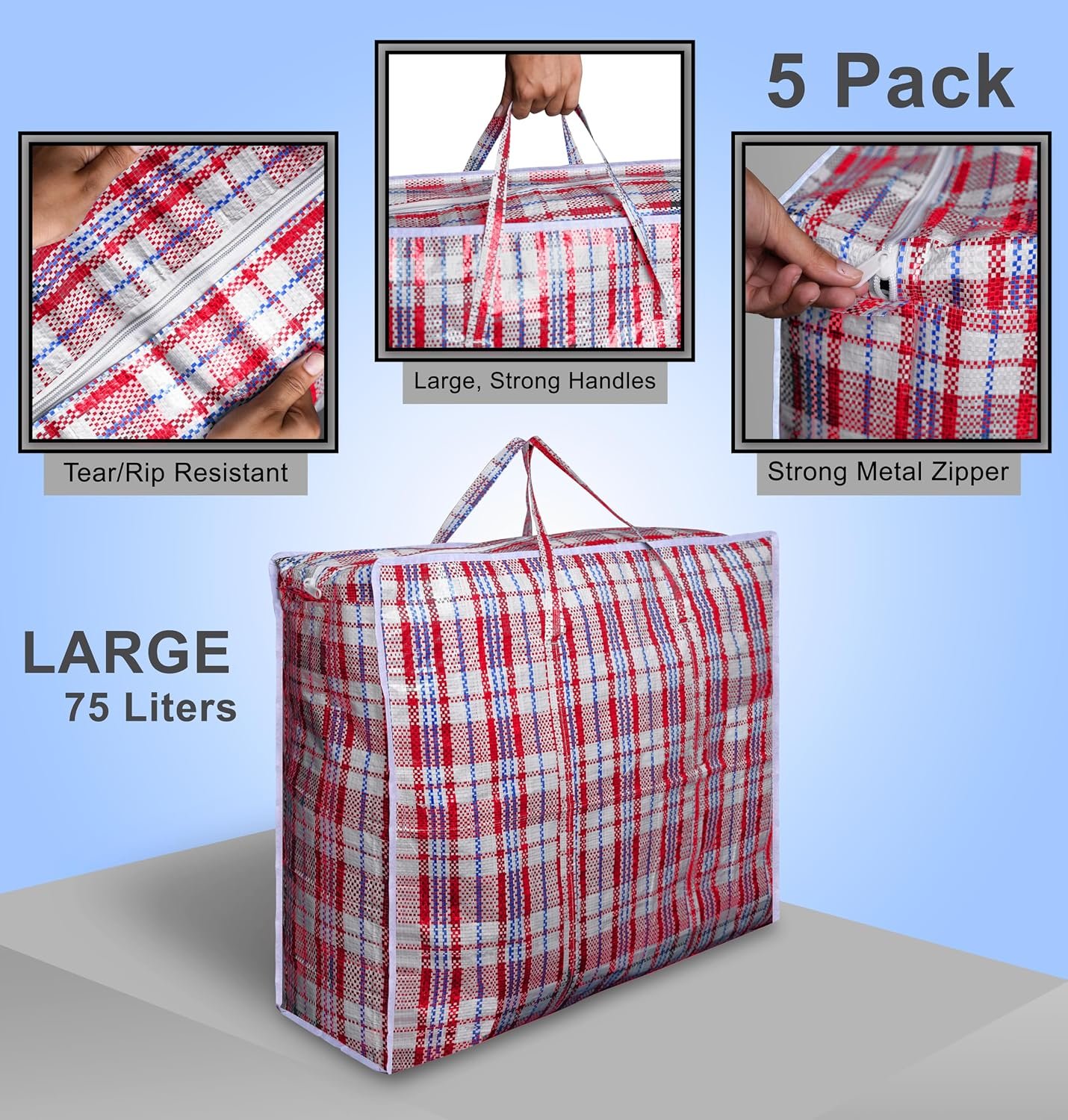 Espada Jumbo Laundry Storage Bags 5 Pack, Extra Large Reusable Zipped Storage Bags, 60 x 60 cm Heavy Duty Clothes Organiser Bags - Image 8