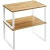 Espada Spice Rack Set of 2, Expandable Cupboard Shelf Organiser, Stackable Kitchen Spice Holder, Metal and Engineered Wood, White and Natural